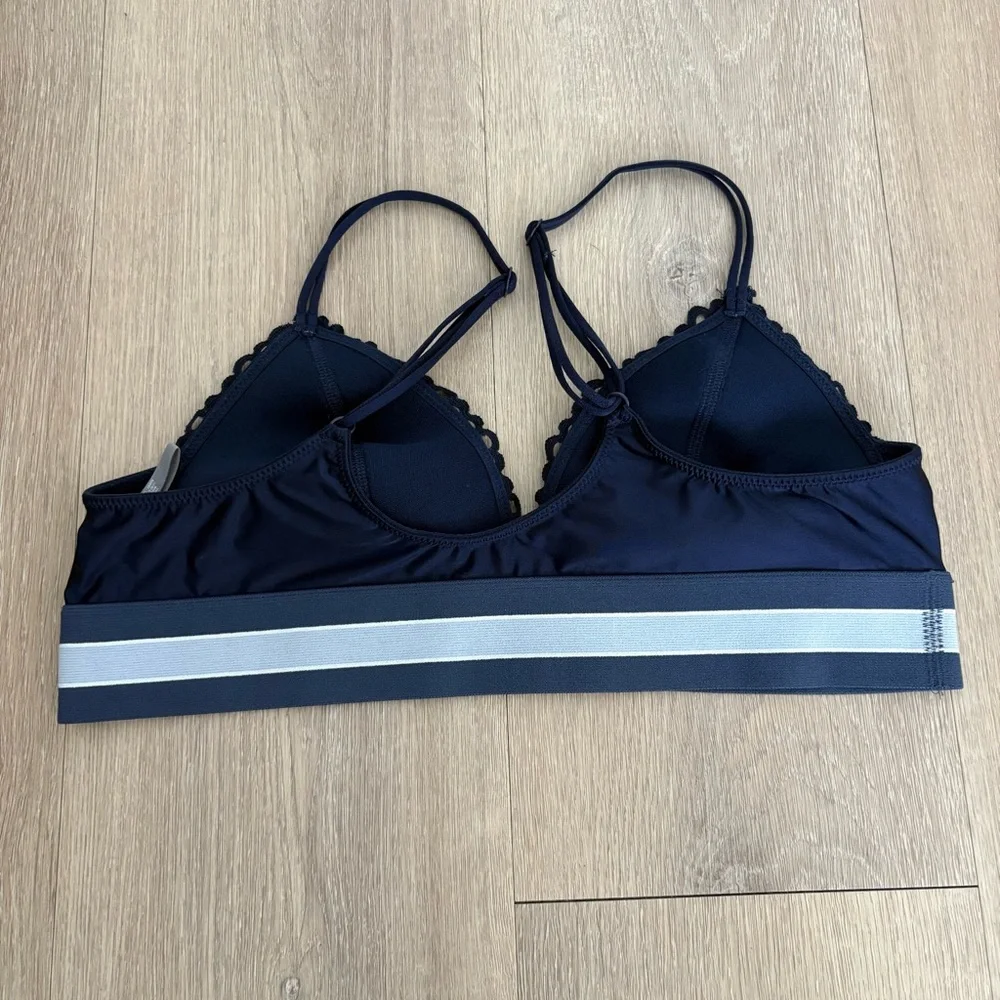 Aerie Bralette Bra Size Medium Navy Blue Light Blue Lace Lightweight Strappy